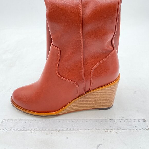Women'sKnee High Boots Fashion Wedge Heel 3 Inch Boot for Women Orange